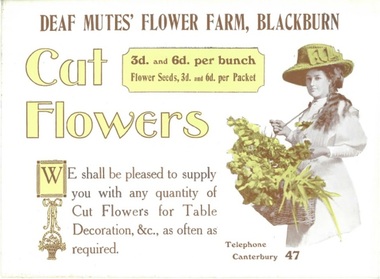 Advertising Card, Cut Flowers - Deaf Mutes' Flower Farm, Blackburn