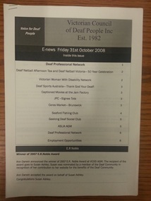 Newsletter, Voice for Deaf People: E-news Friday 31st October 2008