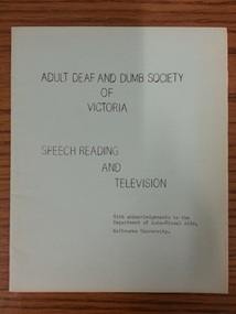 Booklet, Adult Deaf And Dumb Society of Victoria Speech Reading And Television