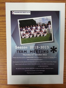 Notice, Melbourne Deaf Cricket Club Inc. Team Meeting Season 2012-2013