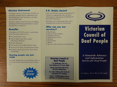 Brochure, Victorian Council of Deaf People: A Statewide Advoacy and Information Service for Deaf People
