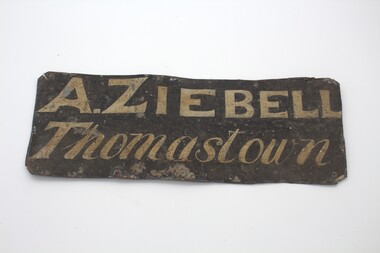 Sign - Buggy ownership plate-A Ziebell, Homemade