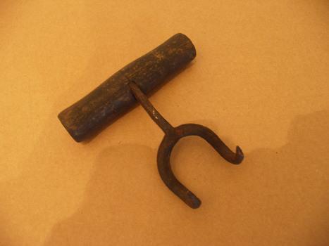 Steel bifurcated hook with wooden handle