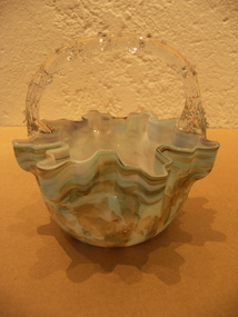 Glass ornamental basket with handle