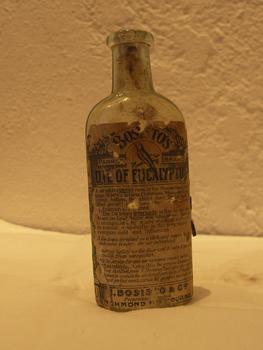Glass bottle with paper label, Bosisto's Eucalyptus Oil 