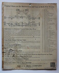Maintenance Sheet, Helpful Hints on the maintenance and care of Brill 79-E trucks, Circa 1919