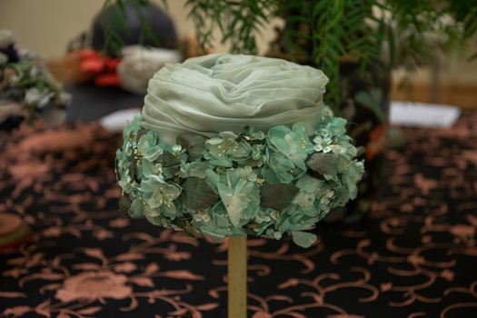 Pale Green Silk & Gauze Floral Hat