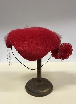 Red Fabric & Net Cocktail Hat
