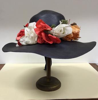 Navy Straw & Silk Sun Hat