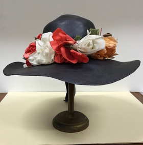 Navy Straw & Silk Sun Hat