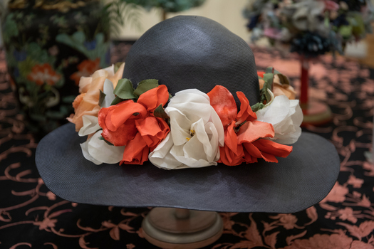 Navy Straw & Silk Sun Hat