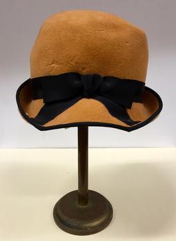 Brown Felt & Black Ribbon 'Cloche' Hat