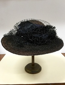 Black Straw & Fabric Hat