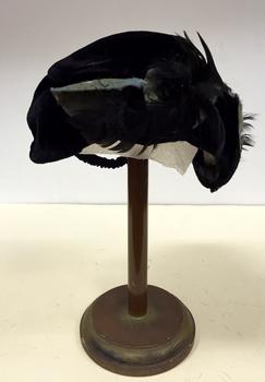 Black Corduroy, Silk & Feather Hat, circa 1937