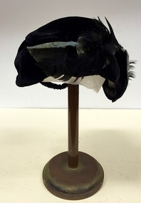 Black Corduroy, Silk & Feather Hat, circa 1937