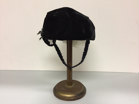 Black Corduroy, Silk & Feather Hat, circa 1937