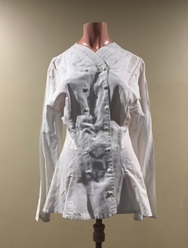 Charcoal Grey Pinstripe Wool Jacket, Grey Skirt and White Blouse by Theodore and Scanlan