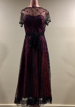 Silk Taffeta & Lace Cocktail Dress, 1950s