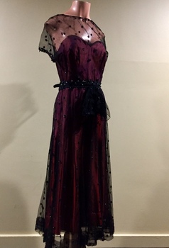Silk Taffeta & Lace Cocktail Dress, 1950s