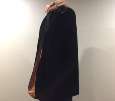 Reversible Black Velvet and Apricot Silk Evening Cape