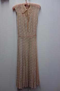 Pink Ecru Needle-Run Lace Dress, 1930s