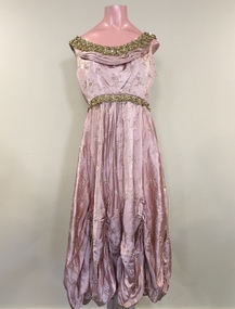 Beaded and Sequinned Pink Satin Cocktail Dress, 1950s