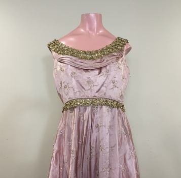 Beaded and Sequinned Pink Satin Cocktail Dress, 1950s