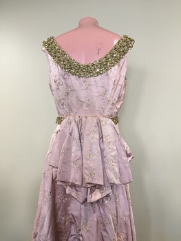 Beaded and Sequinned Pink Satin Cocktail Dress, 1950s