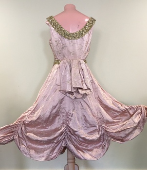 Beaded and Sequinned Pink Satin Cocktail Dress, 1950s