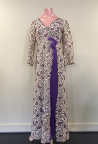 Cream & Purple Brocade Evening Dress, 1960s