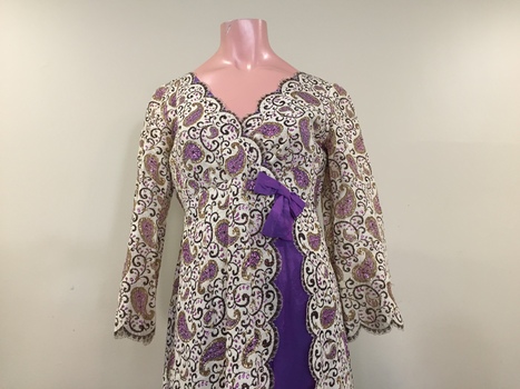 Cream & Purple Brocade Evening Dress, 1960s
