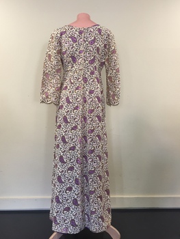 Cream & Purple Brocade Evening Dress, 1960s