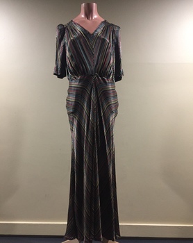  Multi-Coloured Striped Satin Evening Dress, 1930s