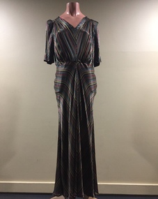  Multi-Coloured Striped Satin Evening Dress, 1930s
