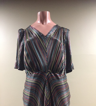  Multi-Coloured Striped Satin Evening Dress, 1930s