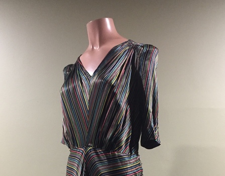 Multi-Coloured Striped Satin Evening Dress, 1930s