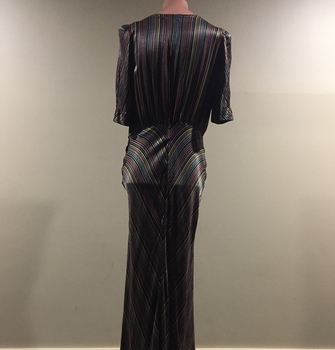  Multi-Coloured Striped Satin Evening Dress, 1930s