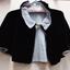 Black velvet evening cape with blue silk lining