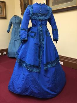 Blue Silk & Velvet Jacket and Skirt, circa 1868-72