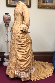 Gold Silk Taffeta Wedding Dress with Silk Braid & Tassles, circa 1879