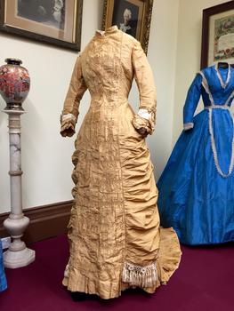 Gold Silk Taffeta Wedding Dress with Silk Braid & Tassles, circa 1879