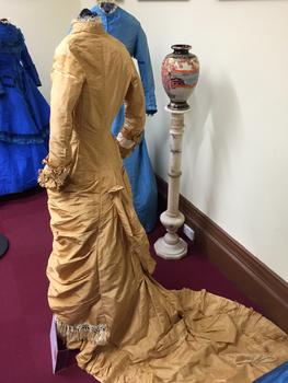 Gold Silk Taffeta Wedding Dress with Silk Braid & Tassles, circa 1879