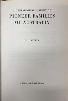 A Genealogical History of Pioneer Families of Australia