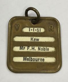First Class Railway Ticket, Melbourne-Kew / Mr F.H. Noble, 1951