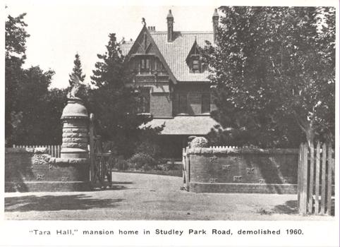 ' Tara Hall,' Mansion home in Studley Park Road, demolished 1960
