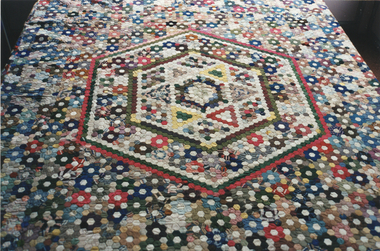 Silk Patchwork Quilt, Hexagon style, 1850-75