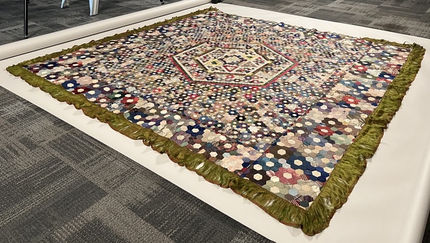 Silk Patchwork Quilt, Hexagon style, 1850-75