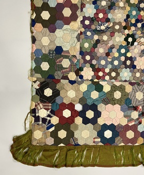 Silk Patchwork Quilt, Hexagon style, 1850-75