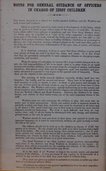 Notes for General Guidance of Officers in Charge of Idiot Children [Kew Cottages]