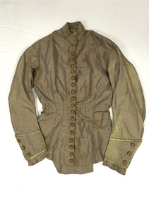 Buttoned, Beige Striped Silk Bodice, 1870s